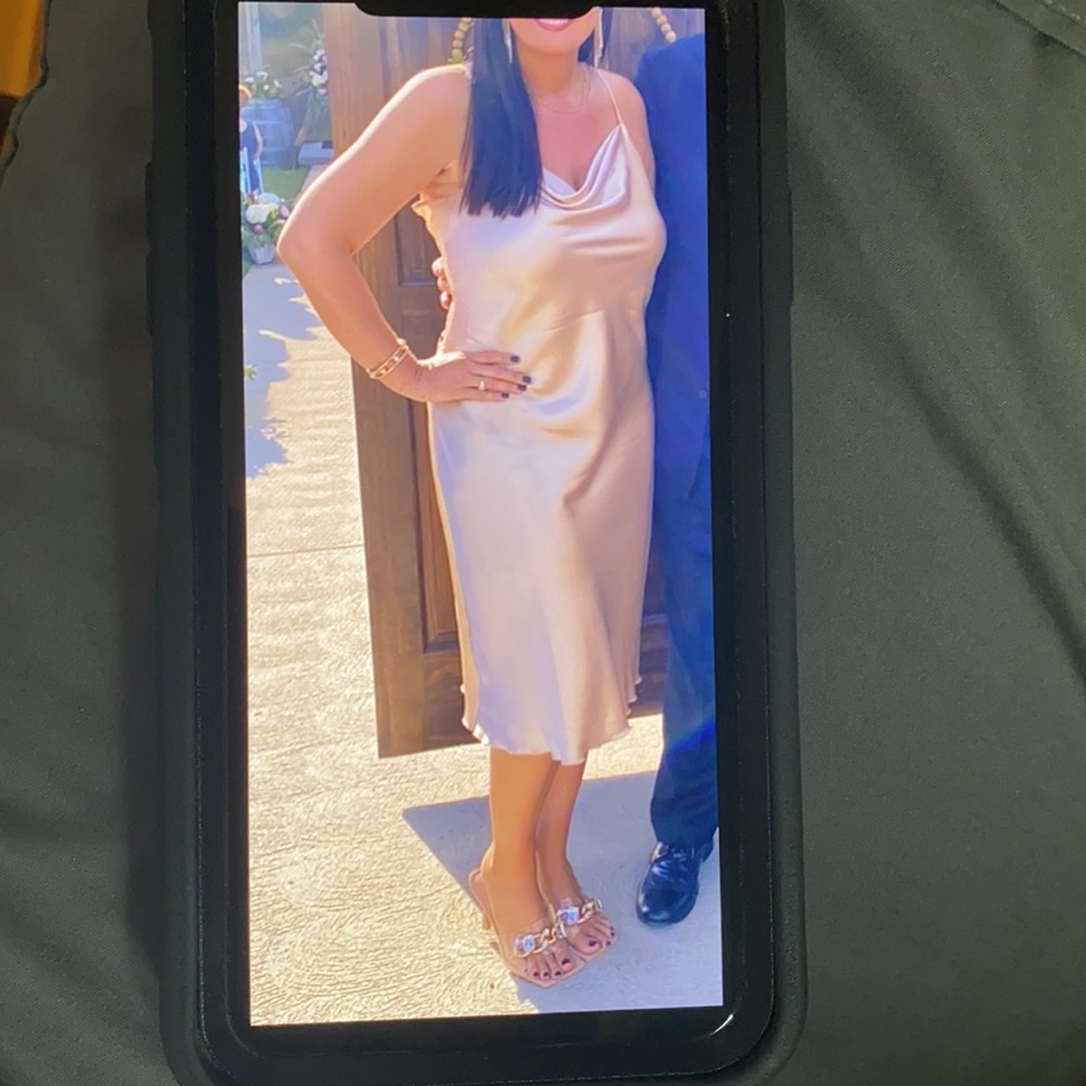 Size 8-12 Bebe Rose Gold dress (worn once)